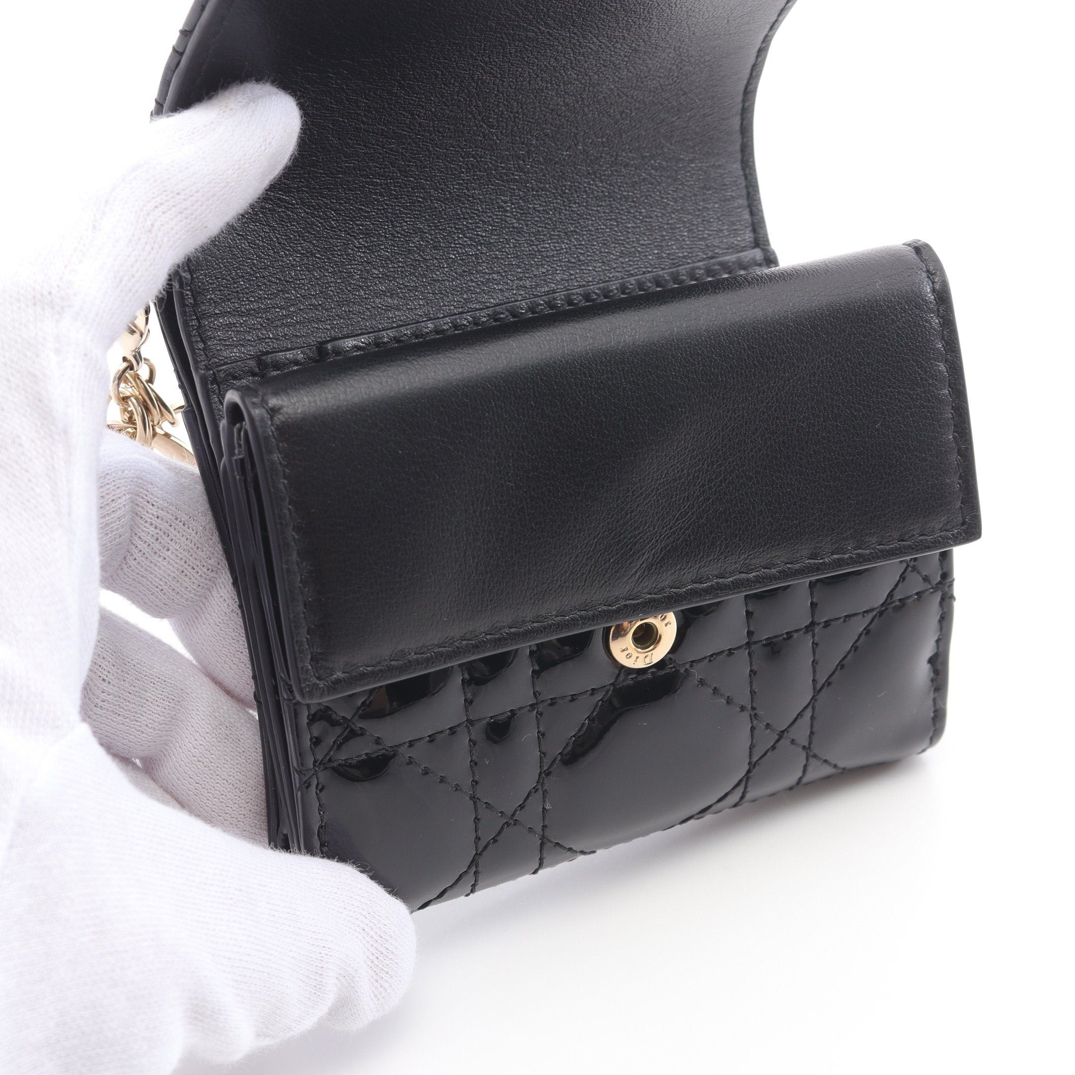 Dior Dior Lady Dior Canage Trifold Wallet Leather Black Size ONE SIZE - 8 Thumbnail