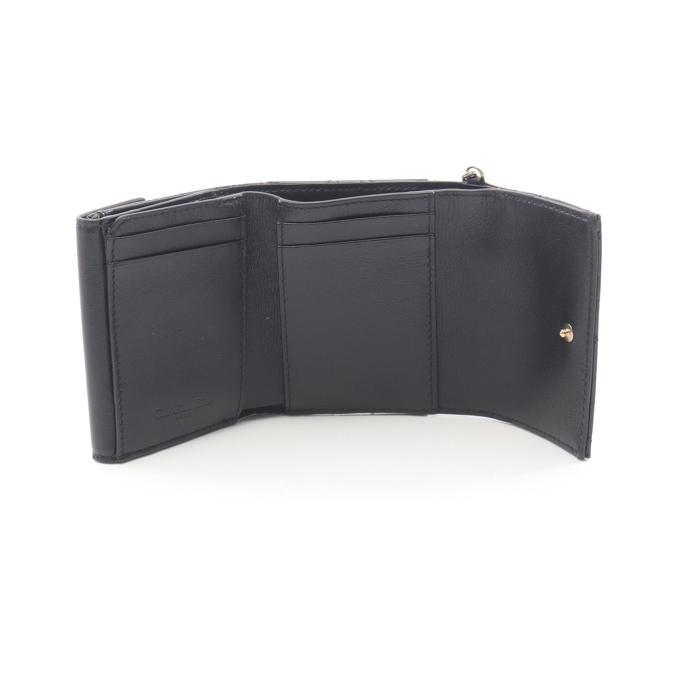 Dior Dior Lady Dior Canage Trifold Wallet Leather Black Size ONE SIZE - 3 Thumbnail