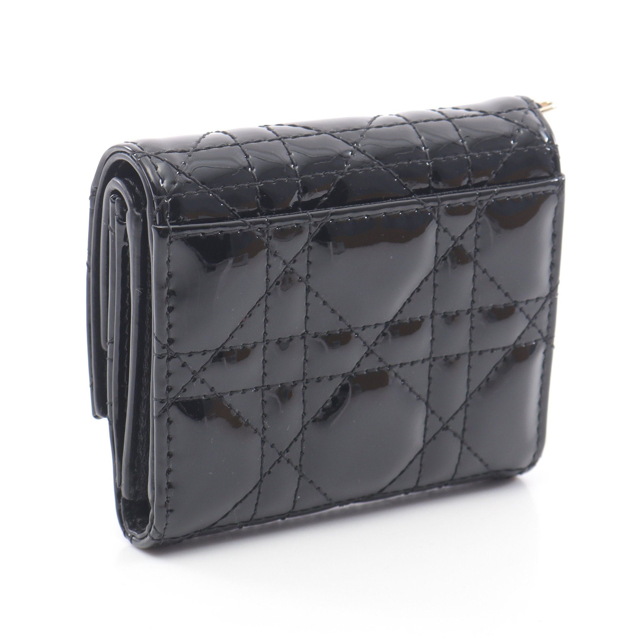 Dior Dior Lady Dior Canage Trifold Wallet Leather Black Size ONE SIZE - 2 Thumbnail