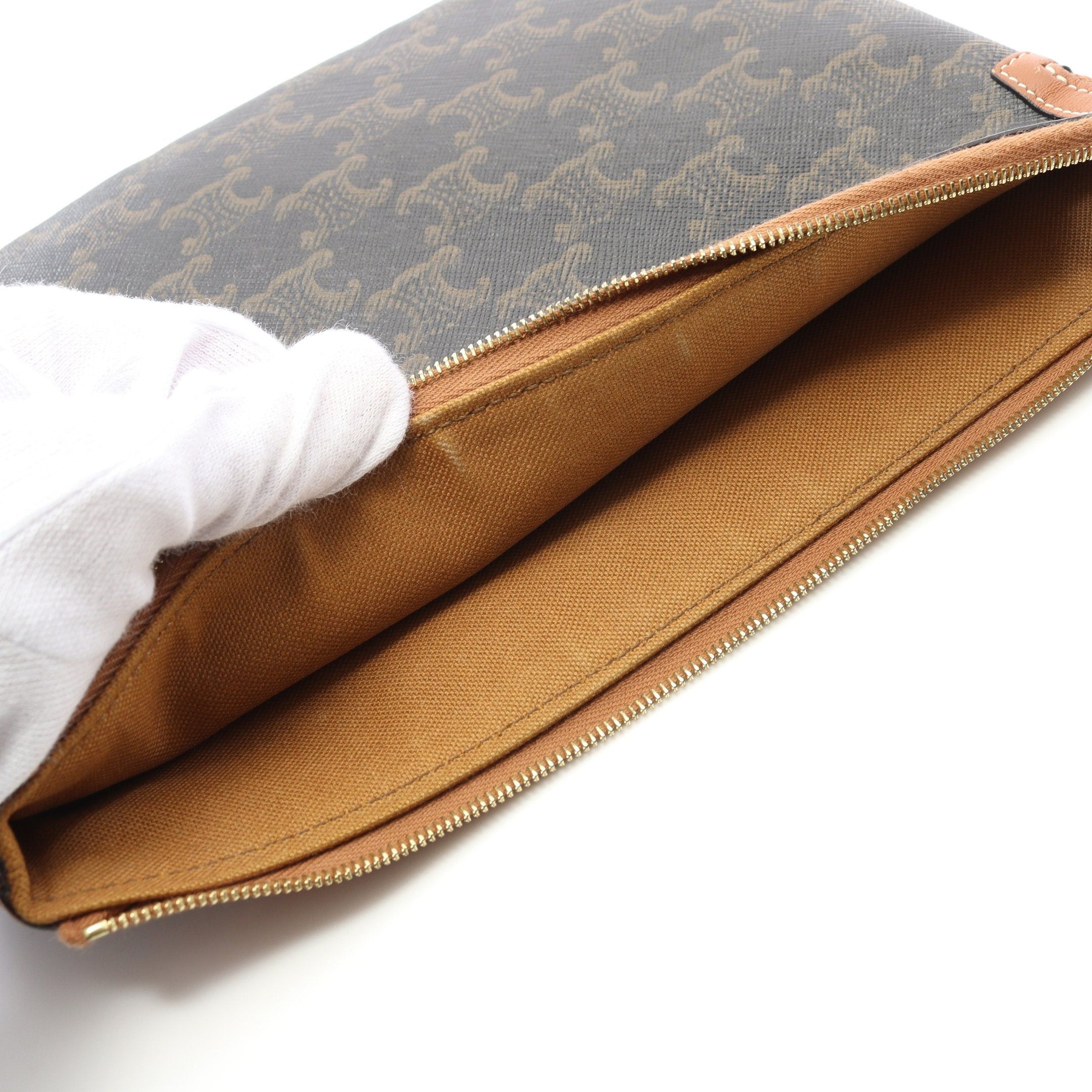 Celine Celine Triomphe Pouch Leather Black Brown Size ONE SIZE - 6 Thumbnail