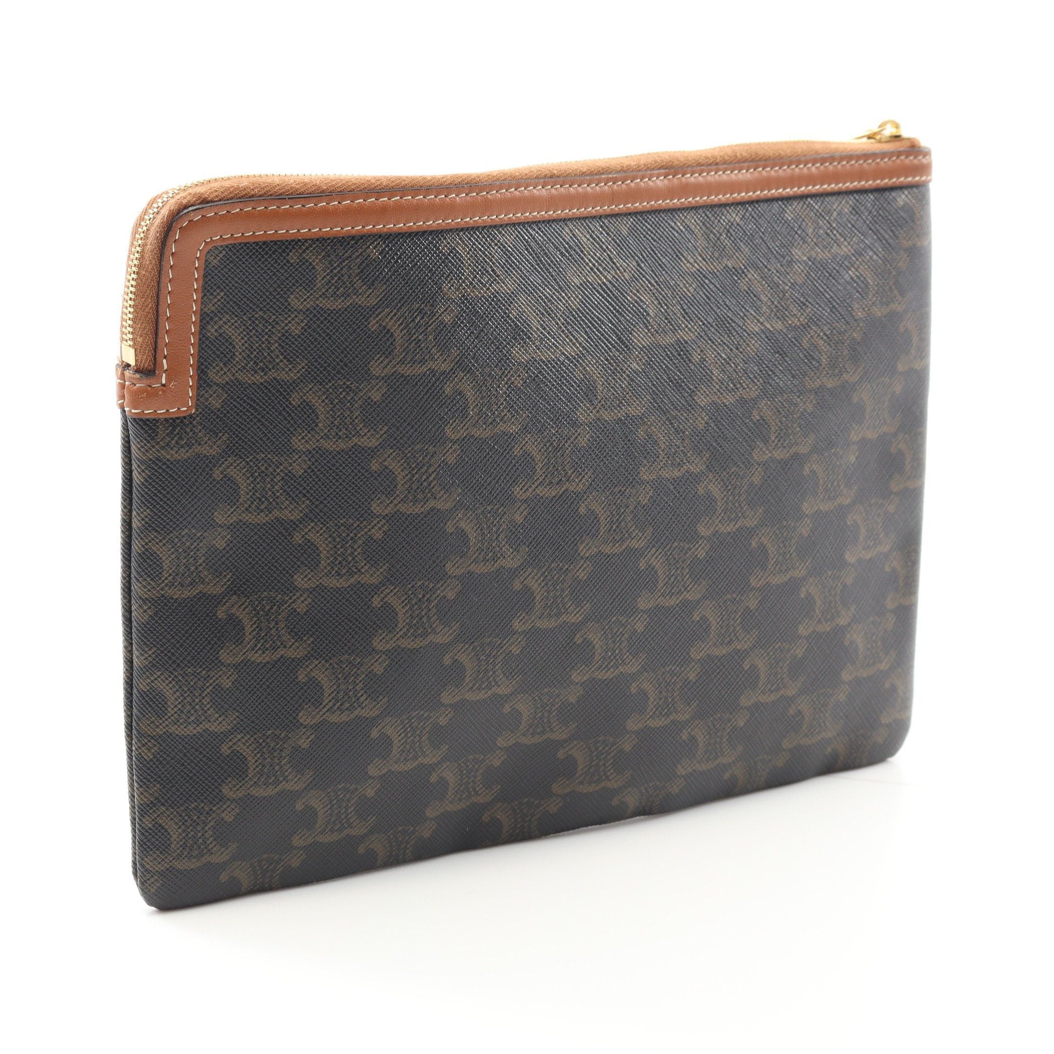 Celine Celine Triomphe Pouch Leather Black Brown Size ONE SIZE - 2 Thumbnail