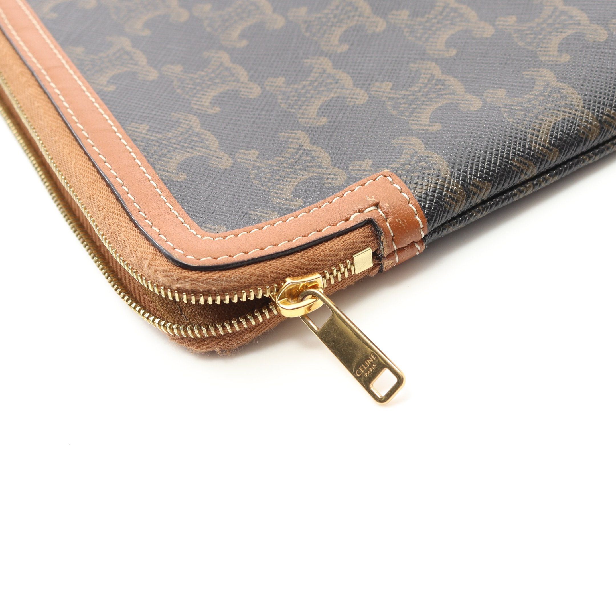 Celine Celine Triomphe Pouch Leather Black Brown Size ONE SIZE - 7 Thumbnail