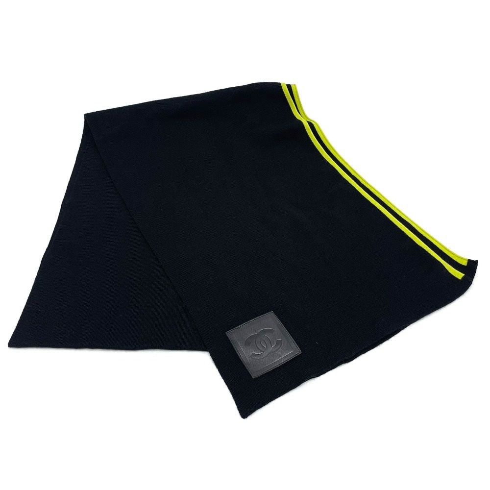 Chanel Chanel Sports Cc Coma Mark Scarf Wool/Cashmere Unisex Black×Fluorescent Green Size ONE SIZE - 2 Thumbnail