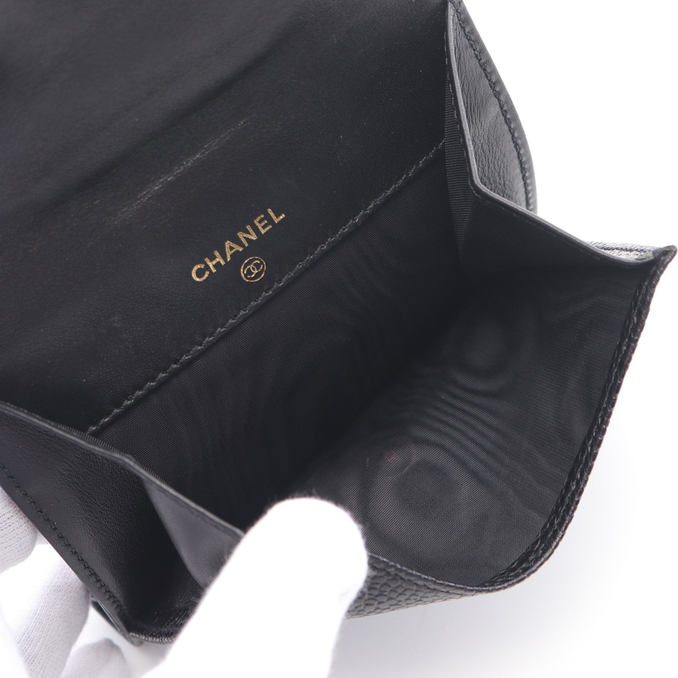 Chanel Chanel Coco Mark Double Hook Wallet Bi-Fold Caviar Skin Black Gold Hardware Size ONE SIZE - 6 Thumbnail