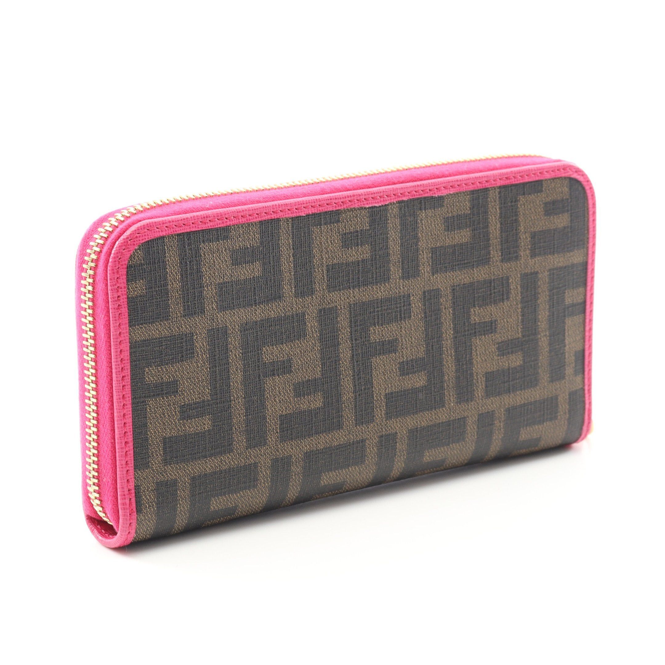 Fendi Fendi By The Way Zucca Round Zipper Long Wallet Leather Brown Pink Purple Size ONE SIZE - 2 Thumbnail