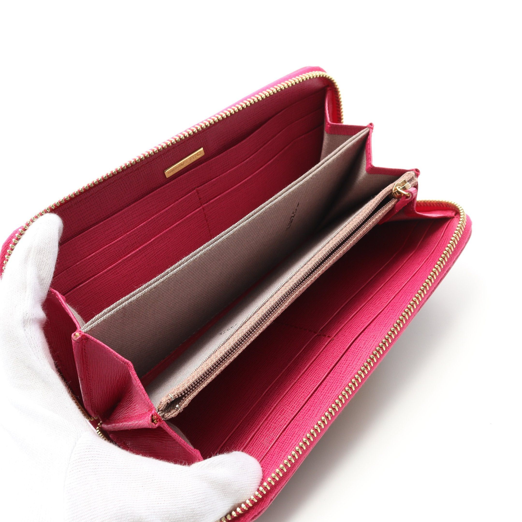 Fendi Fendi By The Way Zucca Round Zipper Long Wallet Leather Brown Pink Purple Size ONE SIZE - 3 Thumbnail