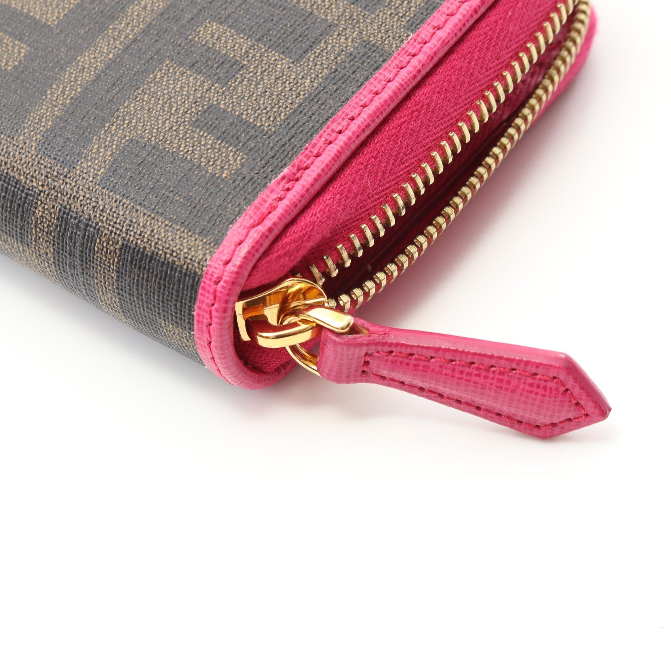 Fendi Fendi By The Way Zucca Round Zipper Long Wallet Leather Brown Pink Purple Size ONE SIZE - 5 Thumbnail