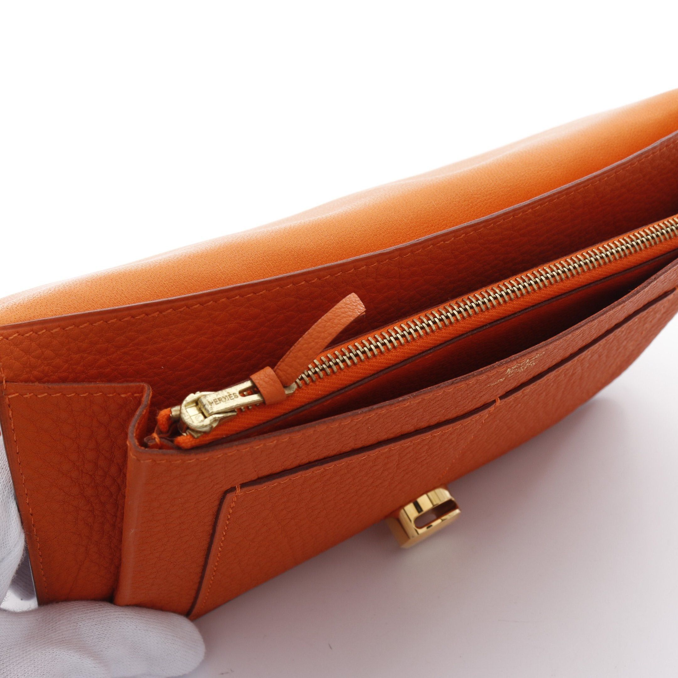 Hermes Hermes Dogon Gm Bi-Fold Long Wallet Fjord Leather Orange Gold Hardware Stamp (Manufactured Around 2002) Size ONE SIZE - 10 Thumbnail
