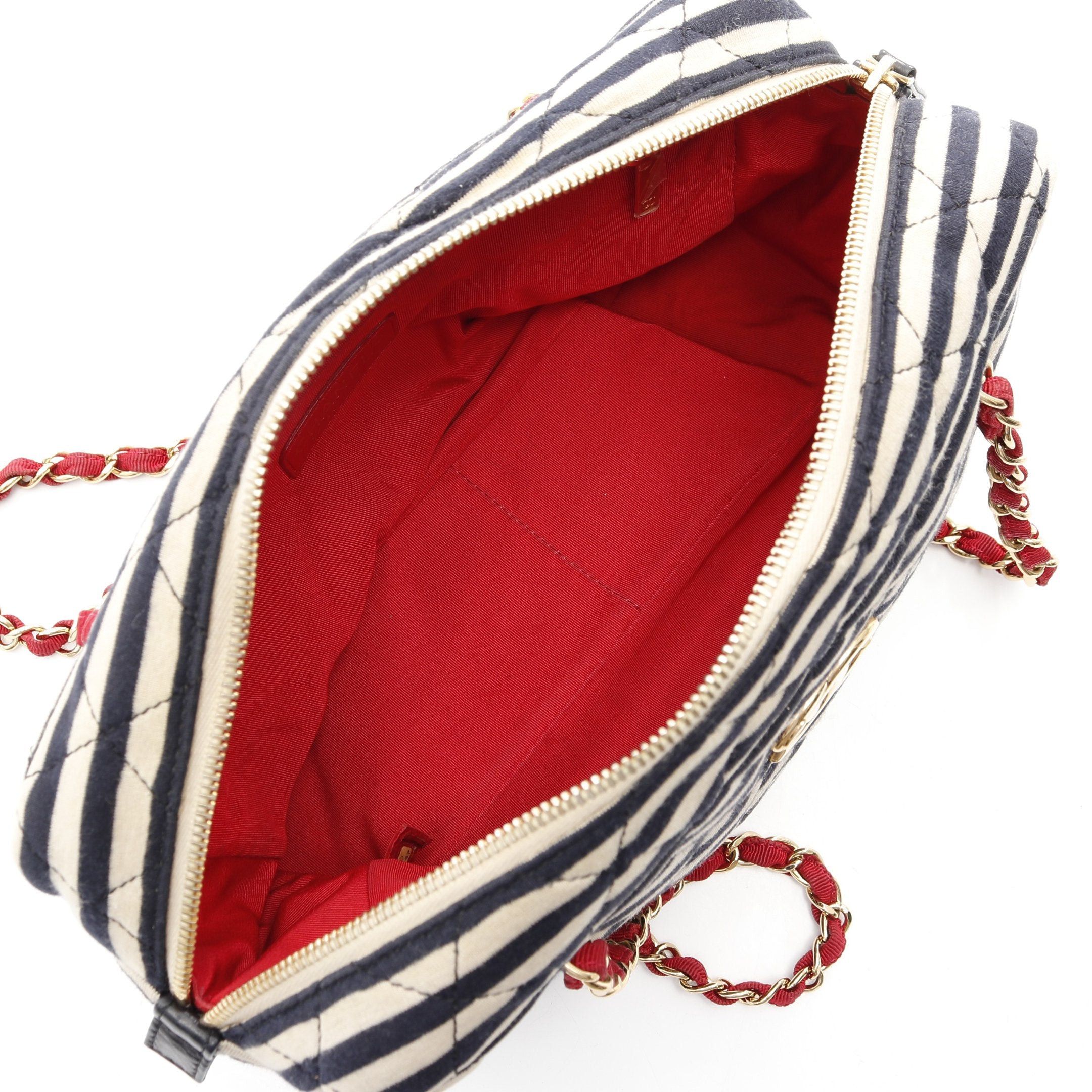 Chanel Chanel Coco Mark Matelasse Chain Shoulder Bag Stripes Cotton Leather Navy Ivory Red Gold Hardware Size ONE SIZE - 3 Thumbnail