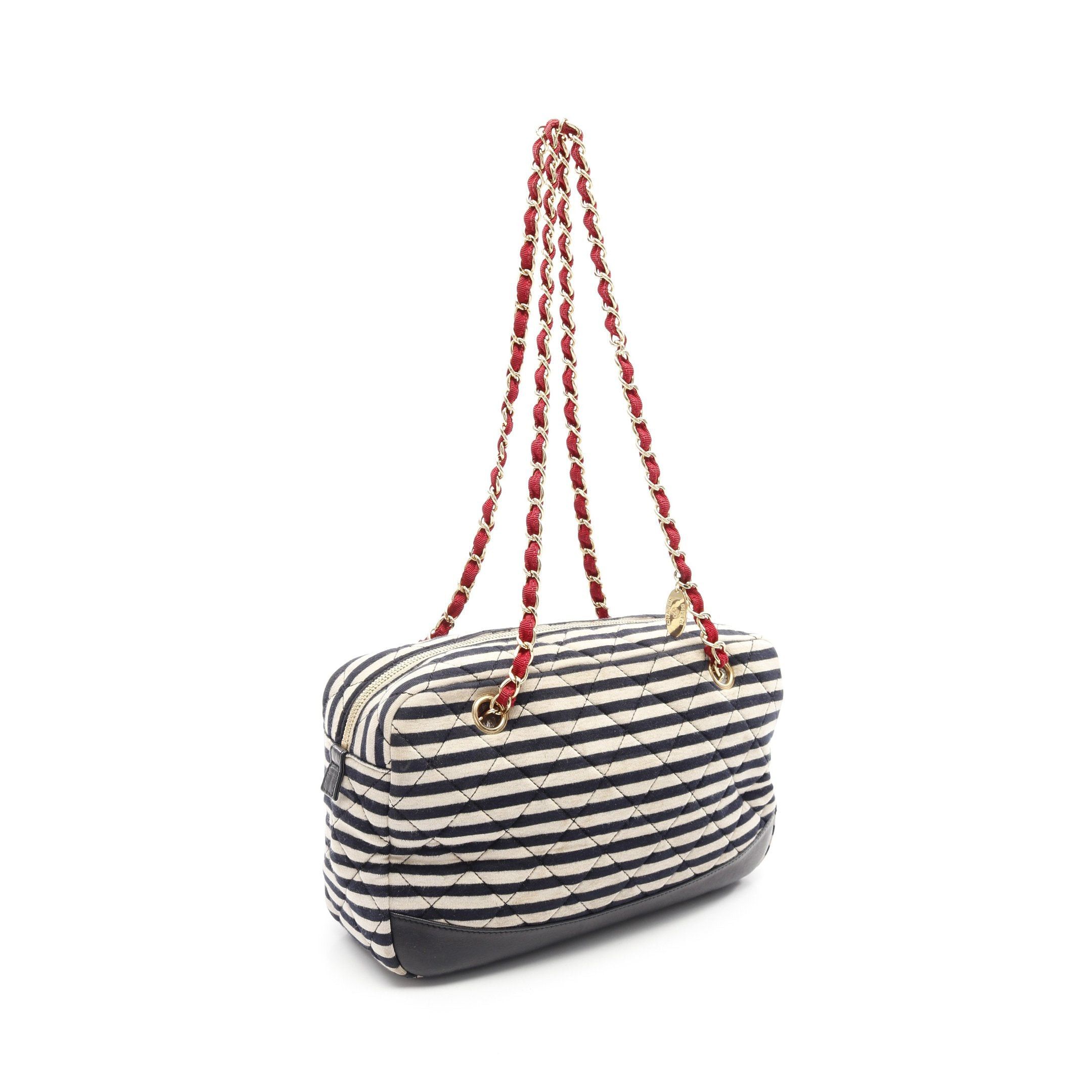 Chanel Chanel Coco Mark Matelasse Chain Shoulder Bag Stripes Cotton Leather Navy Ivory Red Gold Hardware Size ONE SIZE - 2 Thumbnail
