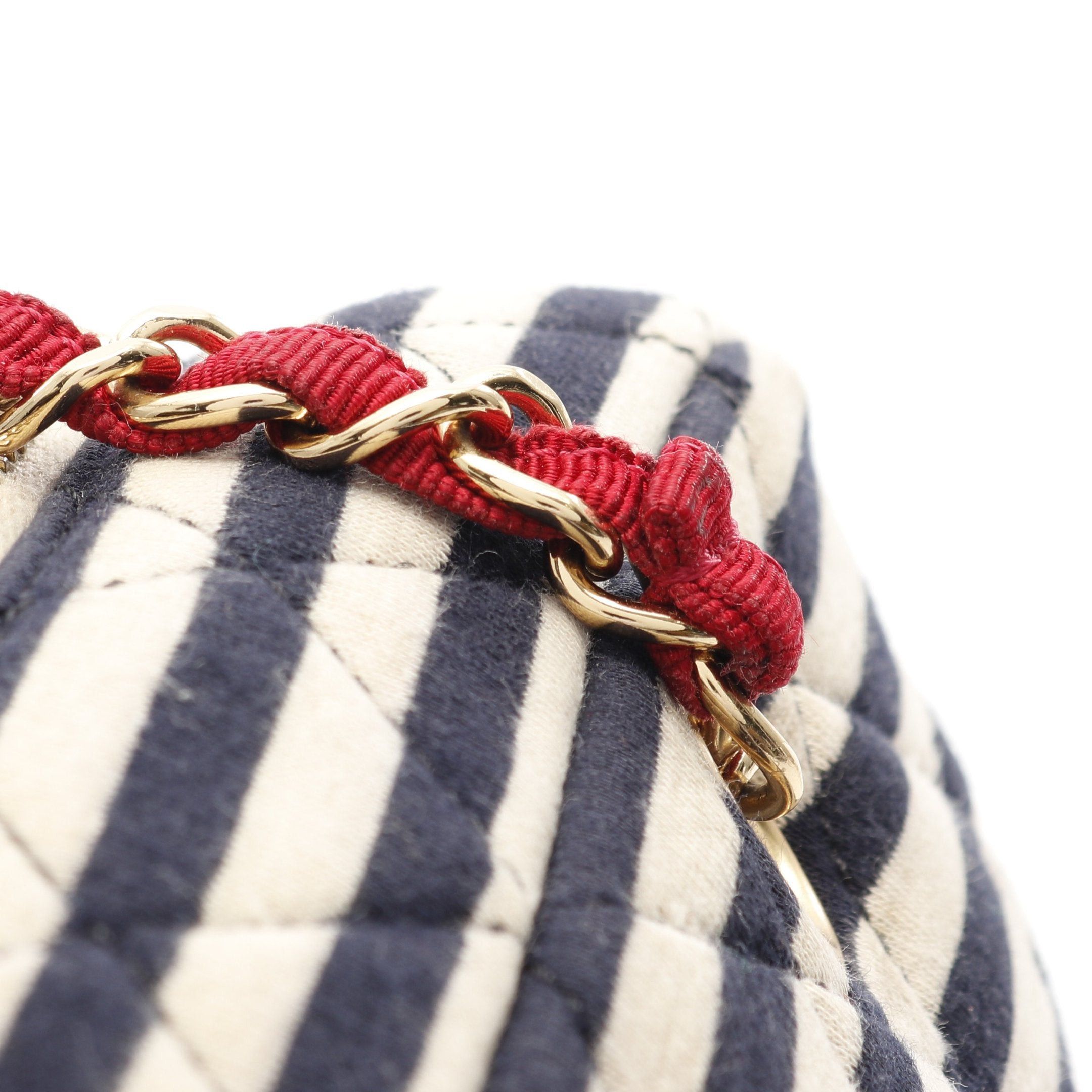 Chanel Chanel Coco Mark Matelasse Chain Shoulder Bag Stripes Cotton Leather Navy Ivory Red Gold Hardware Size ONE SIZE - 9 Thumbnail