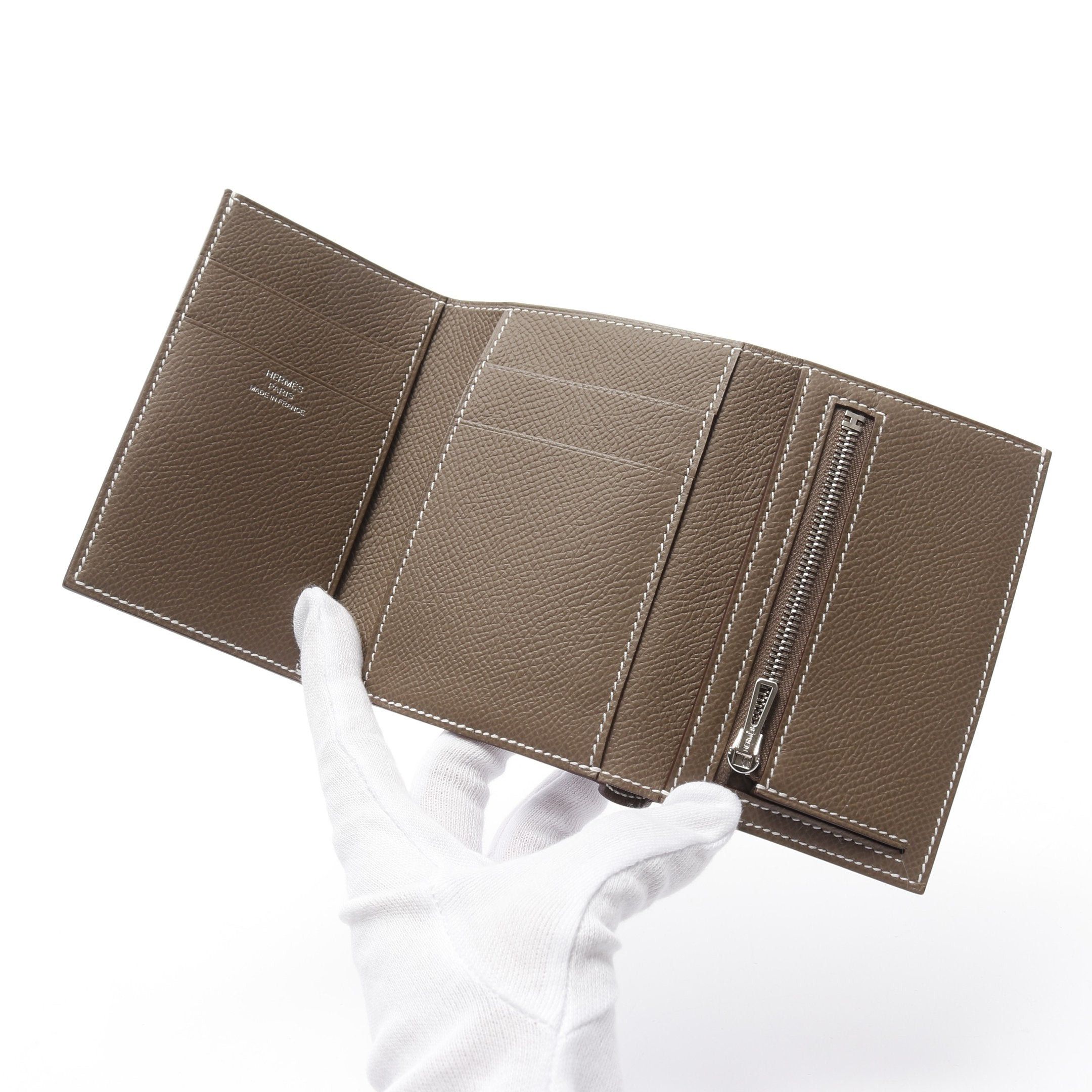 Hermes Hermes Bearn Combination Etoupe Trifold Wallet Veau Epsom Gray Brown Silver Hardware Double Engraved Size ONE SIZE - 3 Thumbnail
