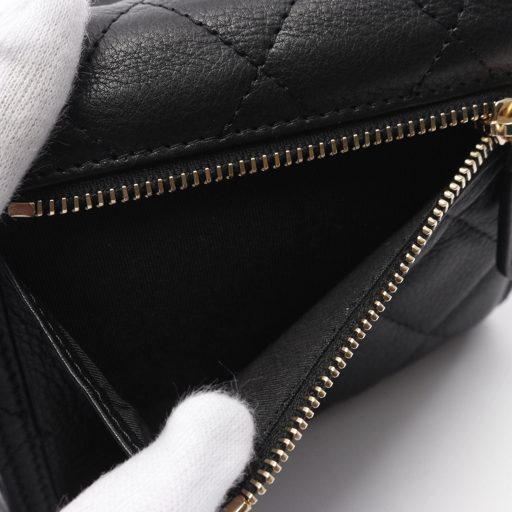 Chanel Chanel Matelasse Coco Mark Pearl Trifold Wallet Leather Black Gold Hardware Size ONE SIZE - 7 Thumbnail
