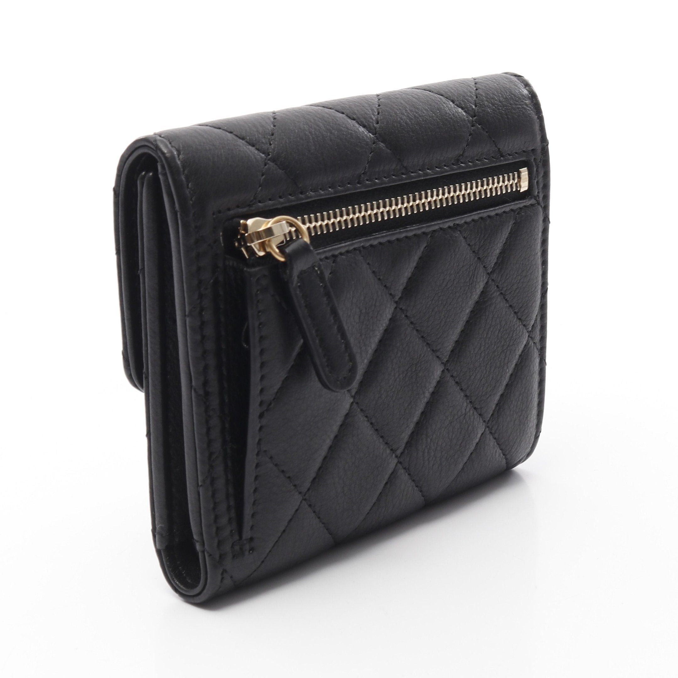 Chanel Chanel Matelasse Coco Mark Pearl Trifold Wallet Leather Black Gold Hardware Size ONE SIZE - 2 Thumbnail