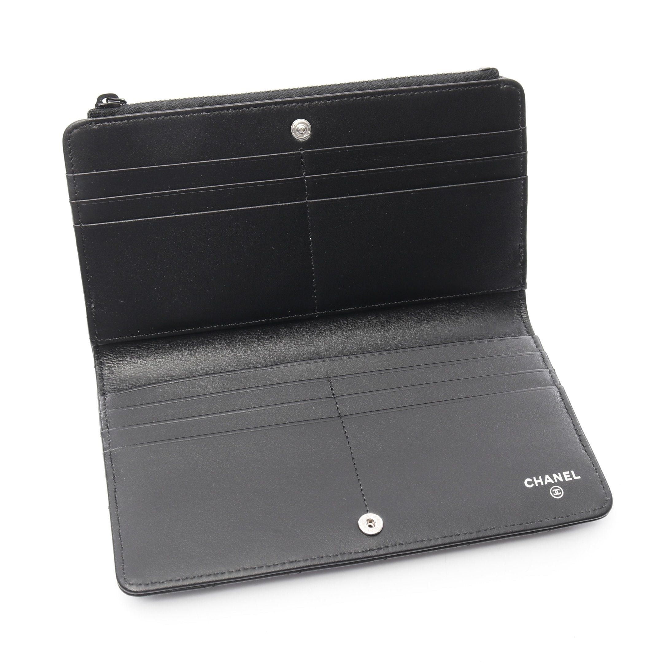 Chanel Chanel Matelasse Saw Black Bi-Fold Long Wallet Leather Silver Hardware Size ONE SIZE - 3 Thumbnail