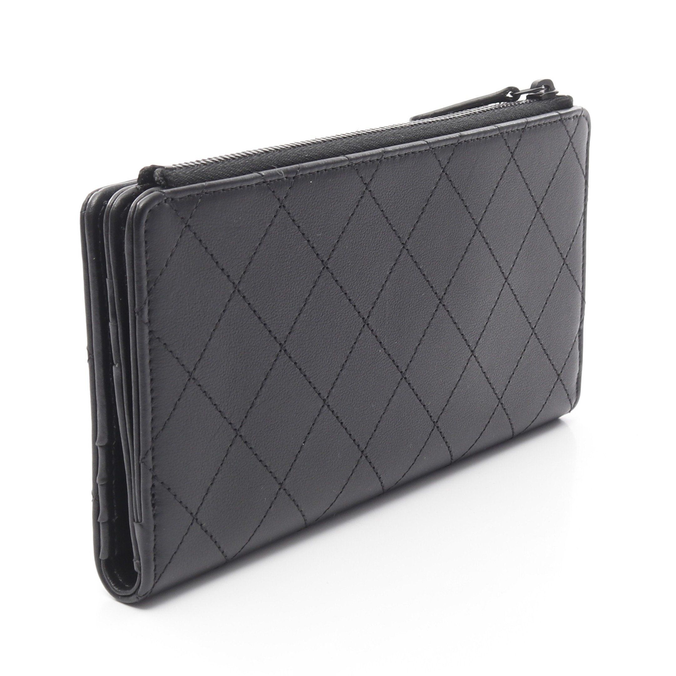 Chanel Chanel Matelasse Saw Black Bi-Fold Long Wallet Leather Silver Hardware Size ONE SIZE - 2 Thumbnail