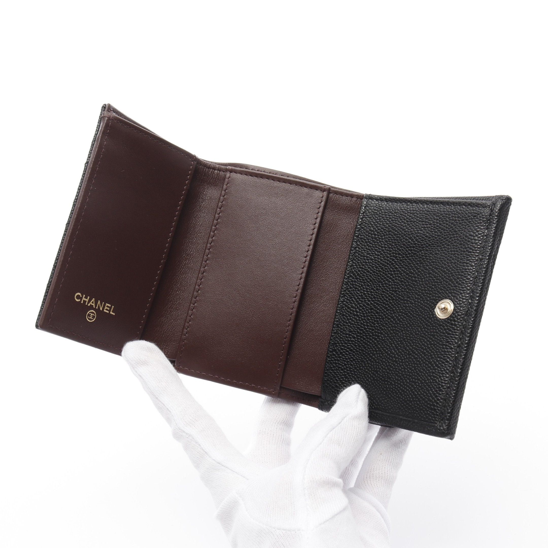 Chanel Chanel Classic Small Flap Wallet Matelasse Trifold Compact Caviar Skin Black Gold Hardware Size ONE SIZE - 3 Thumbnail
