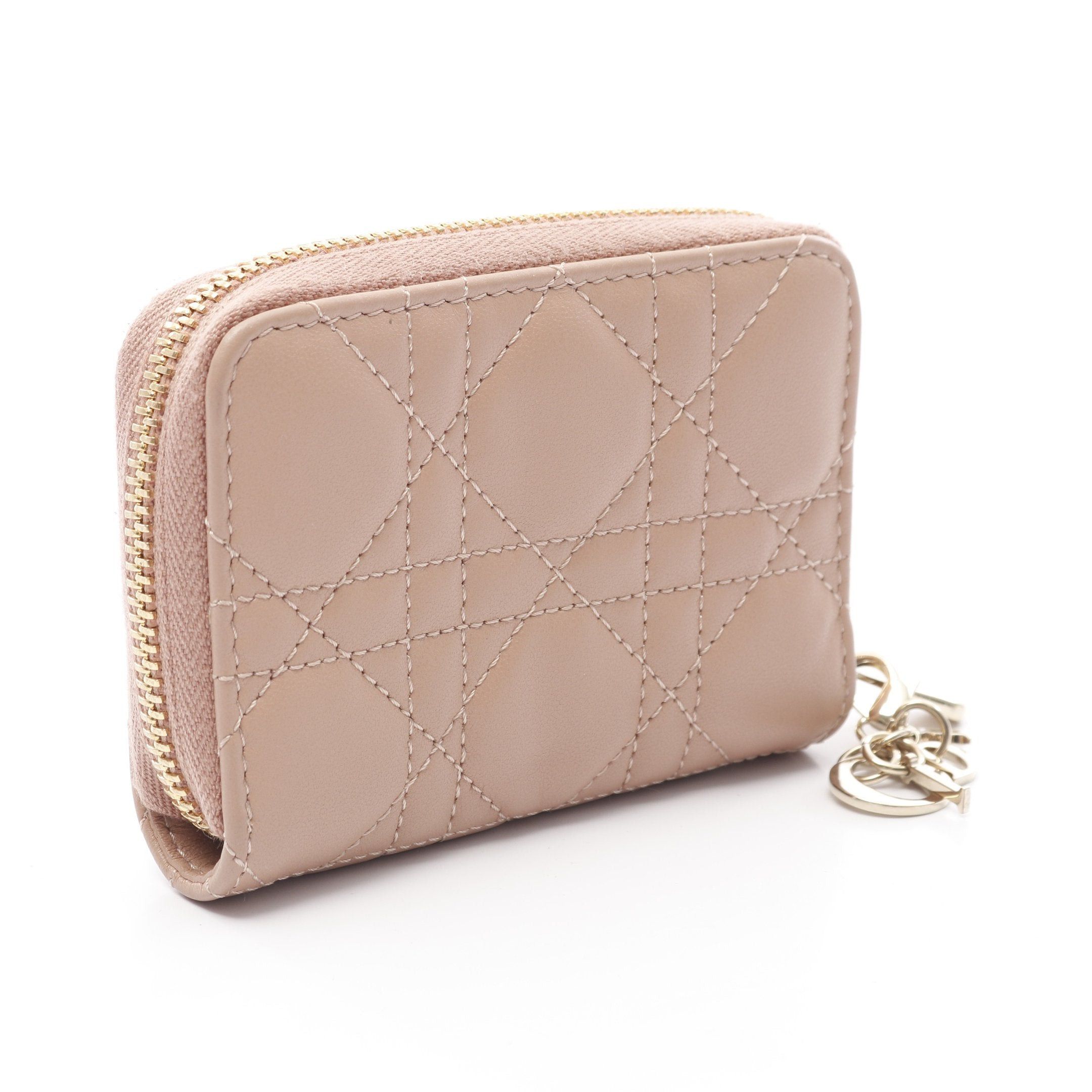 Dior Dior Lady Dior Voyageur Voyager Canage Small Zip Coin Purse Leather Dusty Pink Size ONE SIZE - 2 Thumbnail