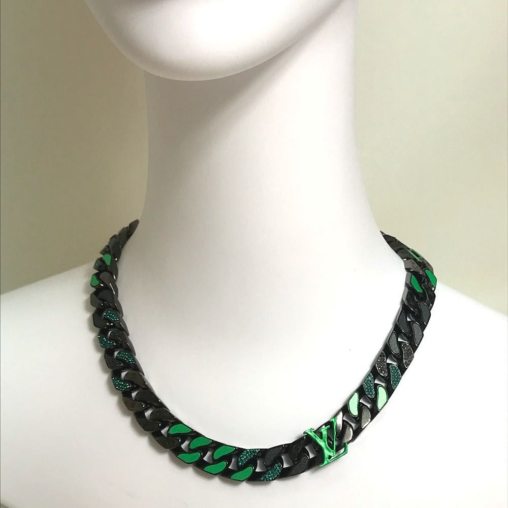 Louis Vuitton Louis Vuitton Mp2853 Lv Collier Chain Links Pâtise (Cheese) Accessories Necklace Metal Men Black/Green Size ONE SIZE - 3 Thumbnail