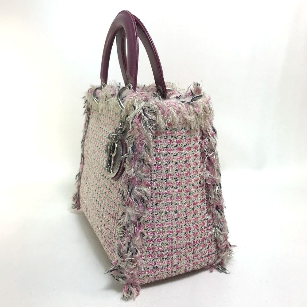 Dior Limited To Ginza Le Rose Bonheur (Happy Rose) Lady Ladydior Briefcase 2 Way Bag Shoulder Handbag Tweed Women Pink×Purple×White