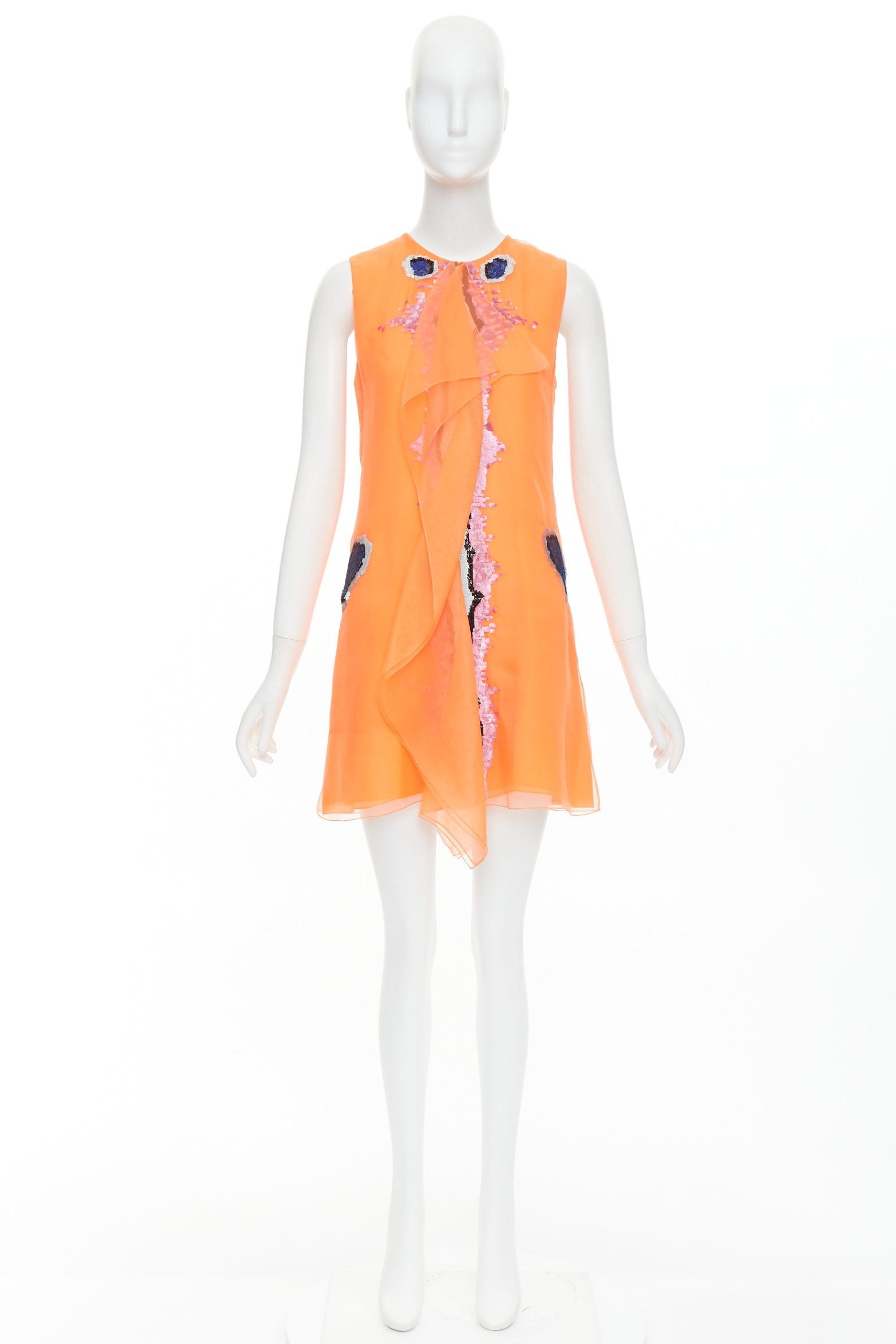 CHRISTIAN DIOR Raf Simons 2013 Runway orange silk sequin butterfly