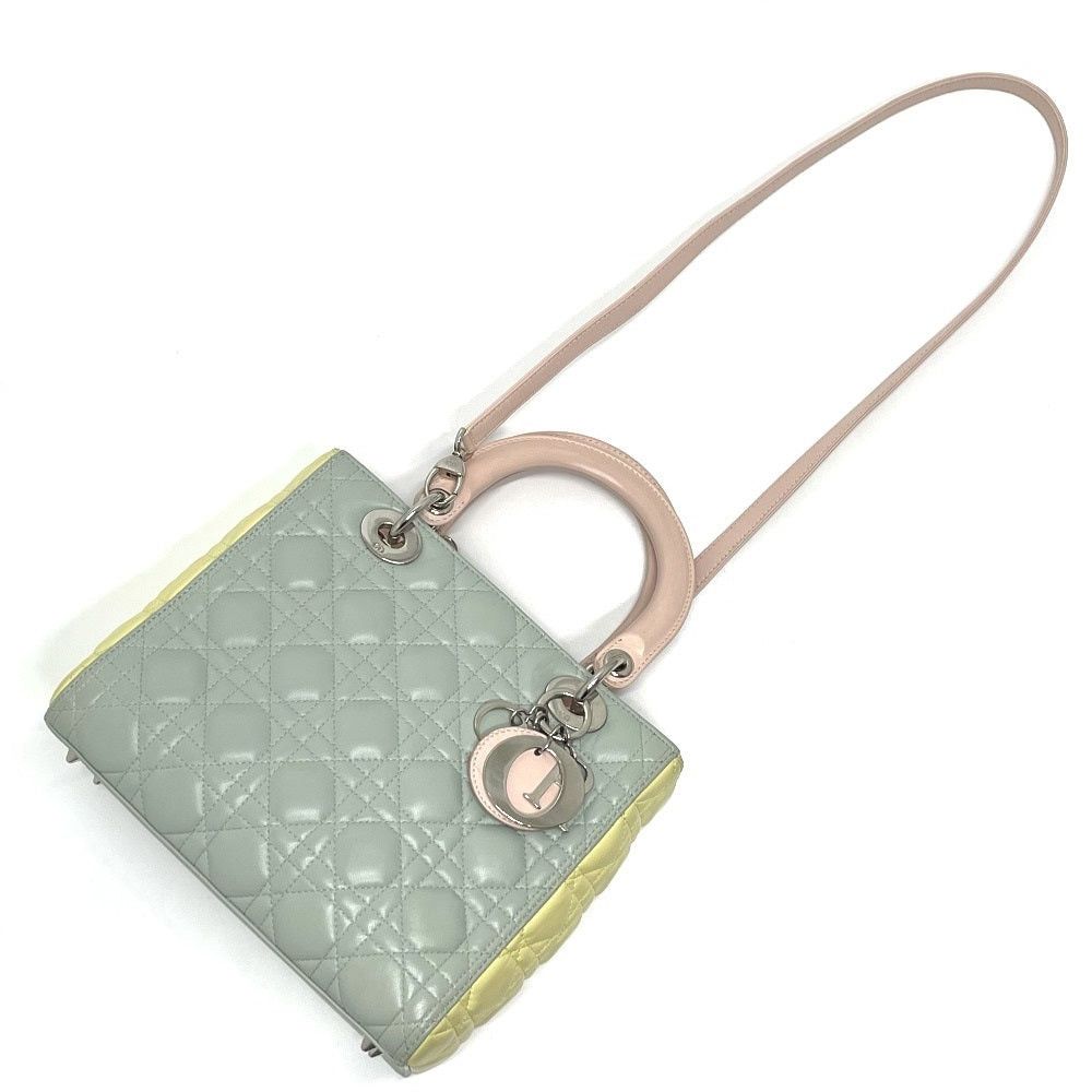 Dior Dior Canape Lady Ladydior Briefcase 2 Way Bag Shoulder Handbag Leather Women Blue×Yellow×Pink Size ONE SIZE - 11 Thumbnail