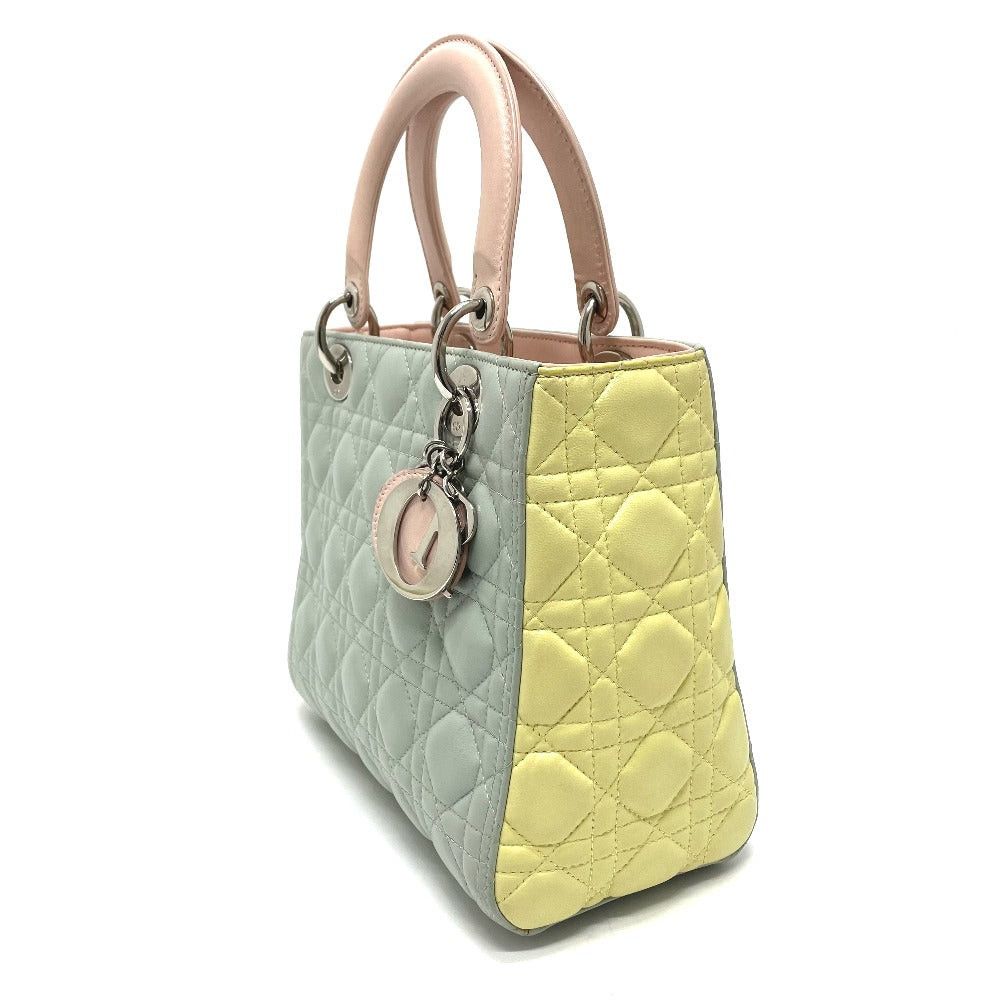 Dior Dior Canape Lady Ladydior Briefcase 2 Way Bag Shoulder Handbag Leather Women Blue×Yellow×Pink Size ONE SIZE - 3 Thumbnail