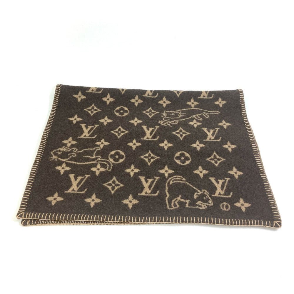 Louis Vuitton Louis Vuitton Mp2260 Blanket Interior Cuverture Small Catgram Cat Animal Wool Women Brown Size ONE SIZE - 2 Thumbnail