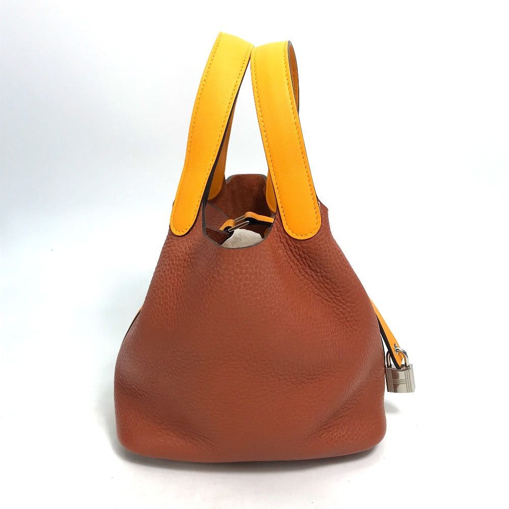 Hermes Hermes Bicolor Picotin Lock Pm 18 Briefcase Tote Bag Handbag Togo Women Brown×Orange Size ONE SIZE - 4 Thumbnail