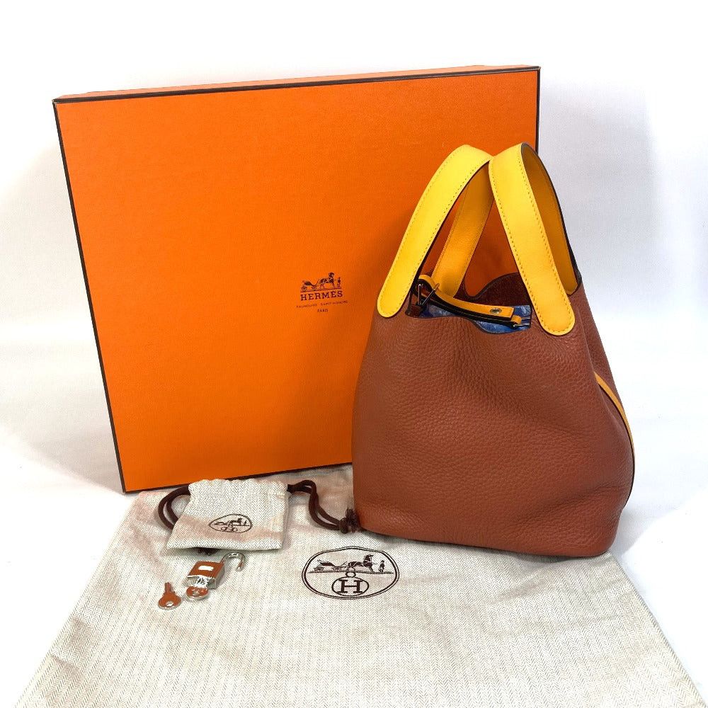 Hermes Hermes Bicolor Picotin Lock Pm 18 Briefcase Tote Bag Handbag Togo Women Brown×Orange Size ONE SIZE - 16 Thumbnail