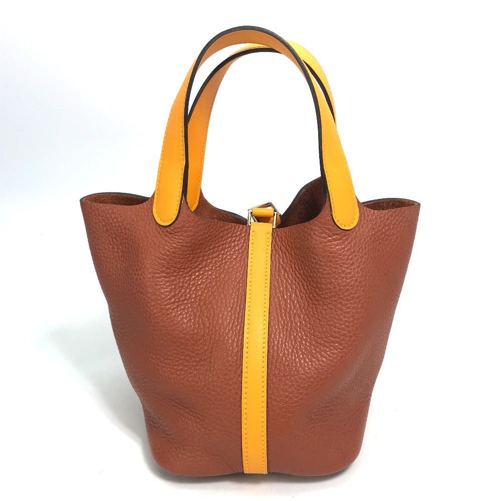 Hermes Hermes Bicolor Picotin Lock Pm 18 Briefcase Tote Bag Handbag Togo Women Brown×Orange Size ONE SIZE - 2 Thumbnail