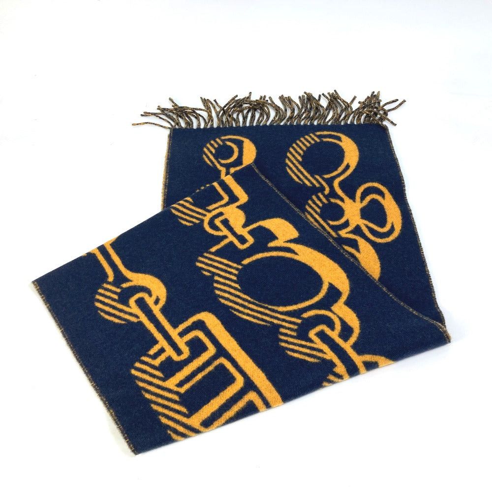 Hermes Hermes Dre. Buckle Fringe Scarf Cashmere Women Navy Size ONE SIZE - 2 Thumbnail