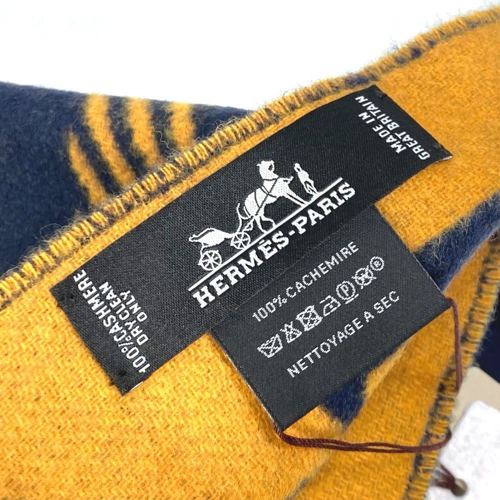 Hermes Hermes Dre. Buckle Fringe Scarf Cashmere Women Navy Size ONE SIZE - 6 Thumbnail