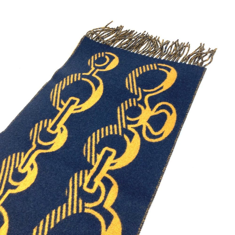Hermes Hermes Dre. Buckle Fringe Scarf Cashmere Women Navy Size ONE SIZE - 4 Thumbnail