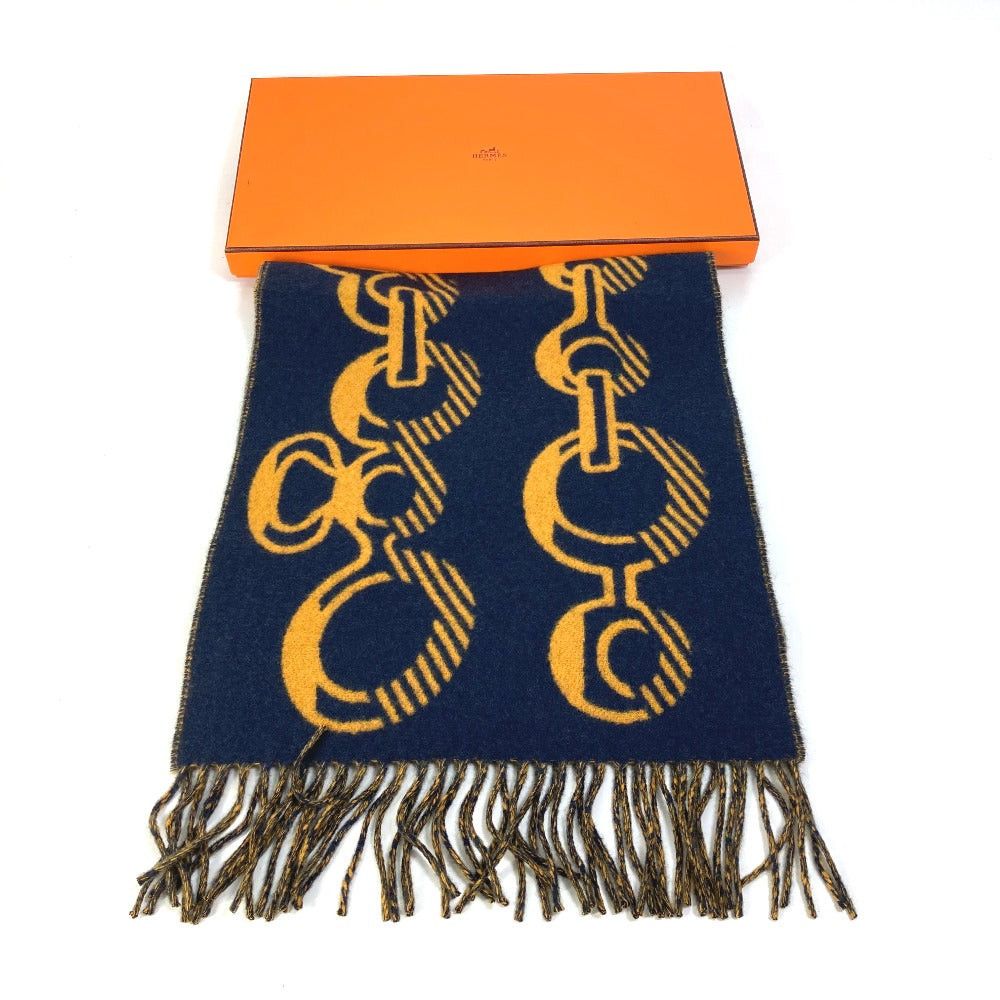 Hermes Hermes Dre. Buckle Fringe Scarf Cashmere Women Navy Size ONE SIZE - 7 Thumbnail