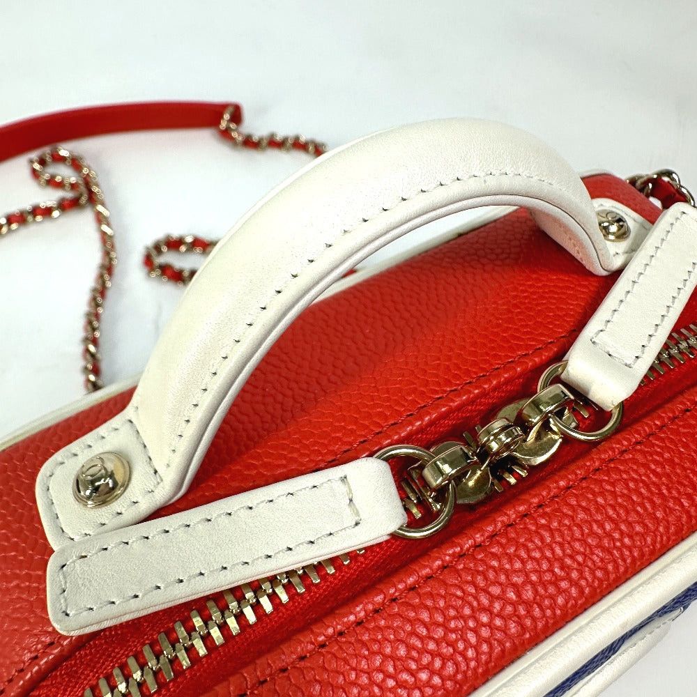 Chanel Chanel A93342 Coma Mark Cc Filigree Vanity Bag Tricolor Shoulder Caviar Skin Women Red Size ONE SIZE - 7 Thumbnail