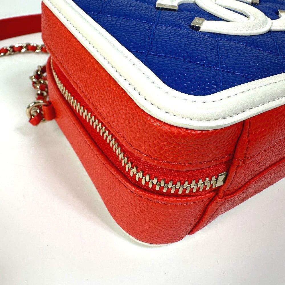 Chanel Chanel A93342 Coma Mark Cc Filigree Vanity Bag Tricolor Shoulder Caviar Skin Women Red Size ONE SIZE - 5 Thumbnail