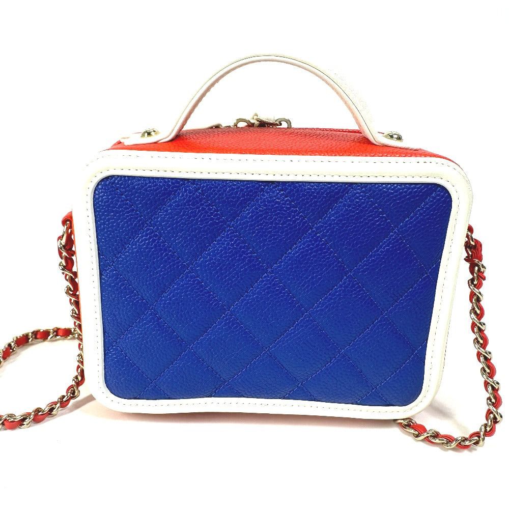 Chanel Chanel A93342 Coma Mark Cc Filigree Vanity Bag Tricolor Shoulder Caviar Skin Women Red Size ONE SIZE - 2 Thumbnail