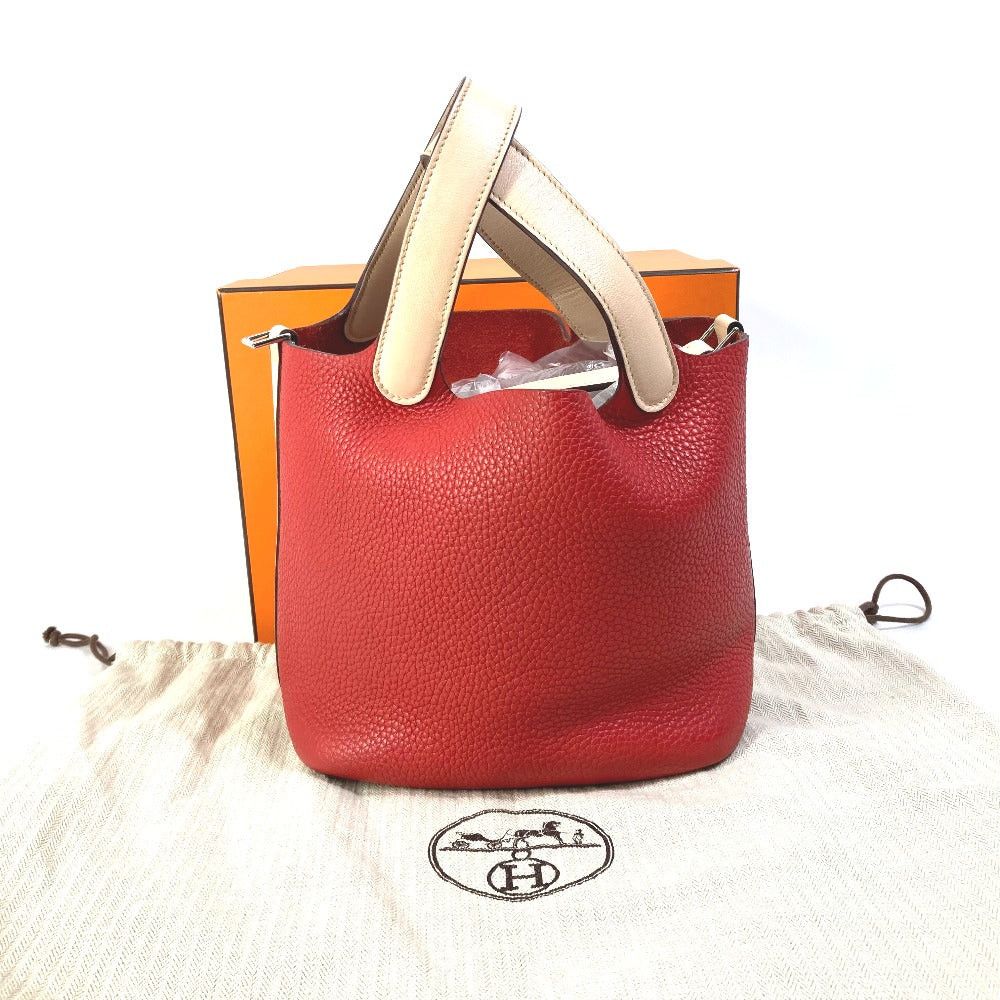 Hermes Hermes Bicolor Picotin Lock Pm Eclat Tote Bag Handbag Trillon Clemence Women Roughed Tomato Rose Eglantine Red Size ONE SIZE - 10 Thumbnail