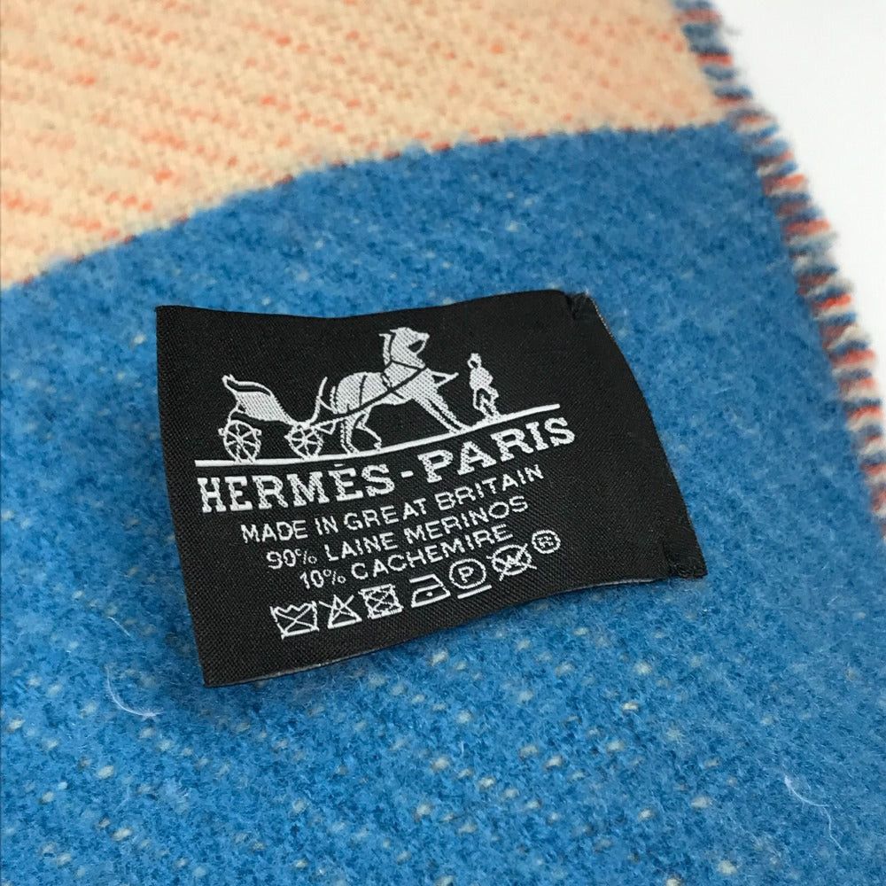 Hermes Hermes Plaid "Brides De Brid Gala Blanket Interior Fringe Wool/Cashmere Unisex Orange Size ONE SIZE - 10 Thumbnail
