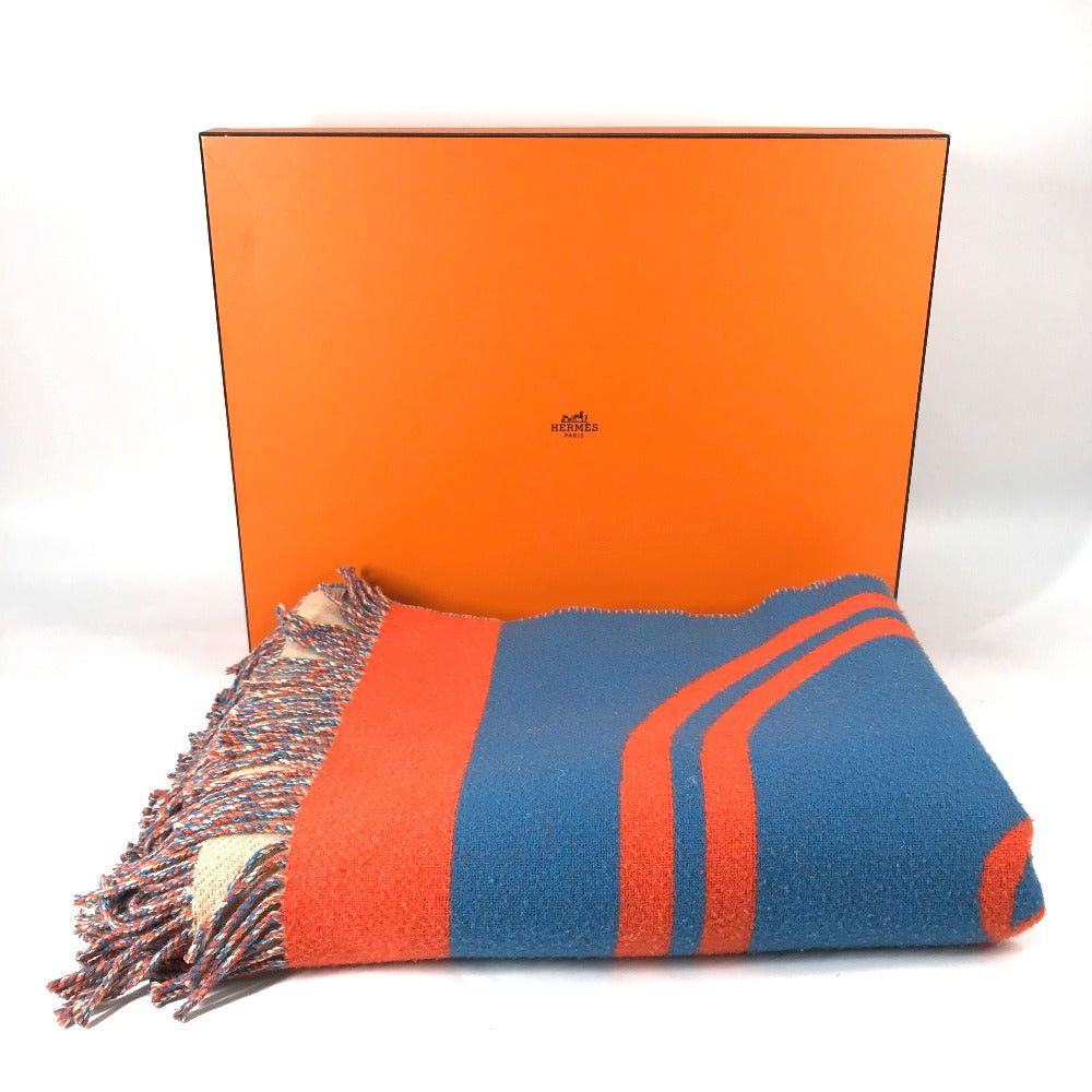 Hermes Hermes Plaid "Brides De Brid Gala Blanket Interior Fringe Wool/Cashmere Unisex Orange Size ONE SIZE - 14 Thumbnail