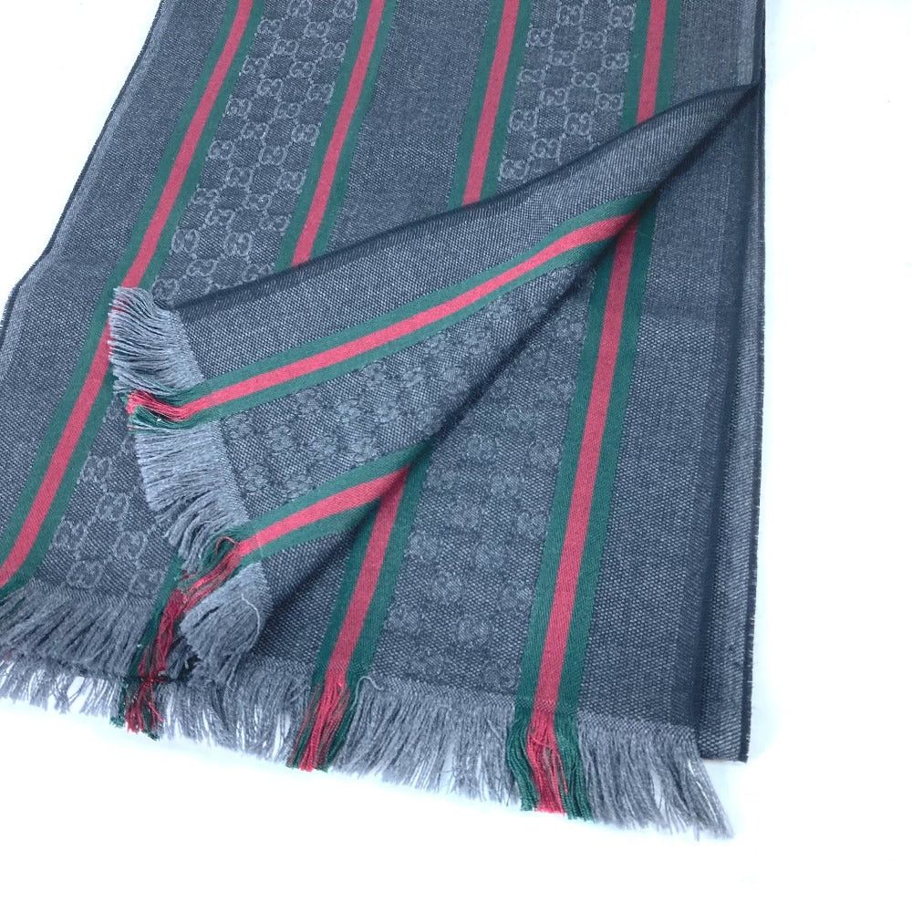 Gucci Gucci 268941 Sherry Line Gg Fringe Scarf Wool Men Gray Size ONE SIZE - 5 Thumbnail