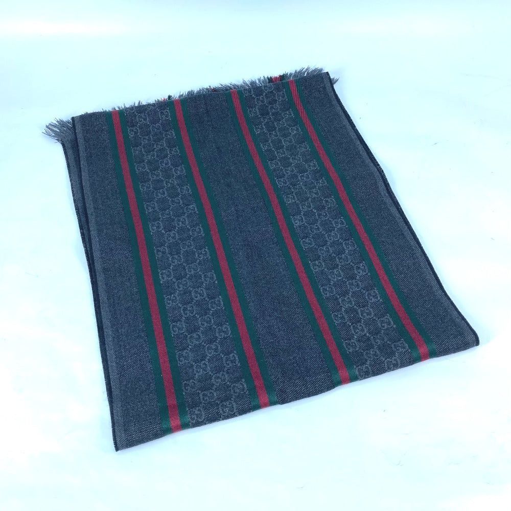 Gucci Gucci 268941 Sherry Line Gg Fringe Scarf Wool Men Gray Size ONE SIZE - 4 Thumbnail