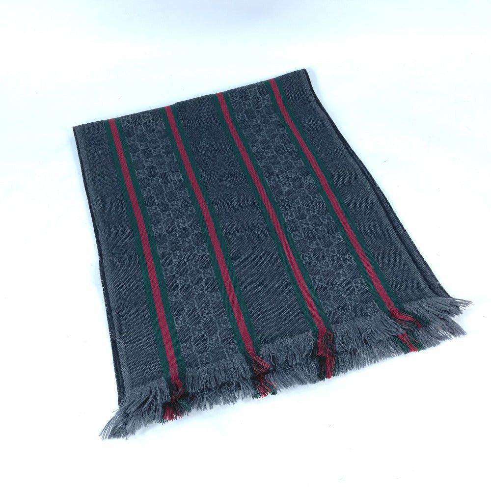 Gucci Gucci 268941 Sherry Line Gg Fringe Scarf Wool Men Gray Size ONE SIZE - 3 Thumbnail