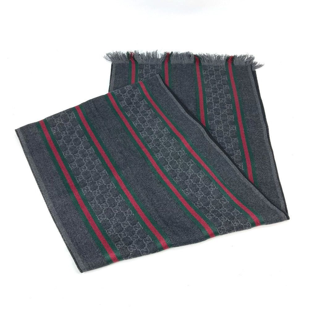 Gucci Gucci 268941 Sherry Line Gg Fringe Scarf Wool Men Gray Size ONE SIZE - 2 Thumbnail