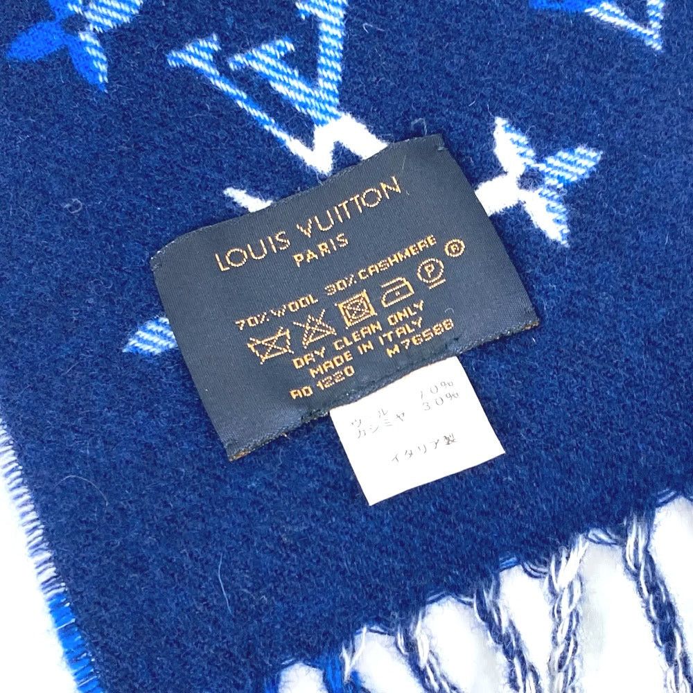 Louis Vuitton Louis Vuitton M76588 Shallp Monogram Check Block (Lump Of Something) Fringe Scarf Wool Women Blue Size ONE SIZE - 6 Thumbnail