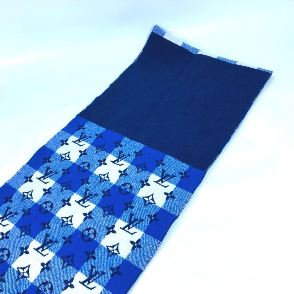 Louis Vuitton Louis Vuitton M76588 Shallp Monogram Check Block (Lump Of Something) Fringe Scarf Wool Women Blue Size ONE SIZE - 8 Thumbnail