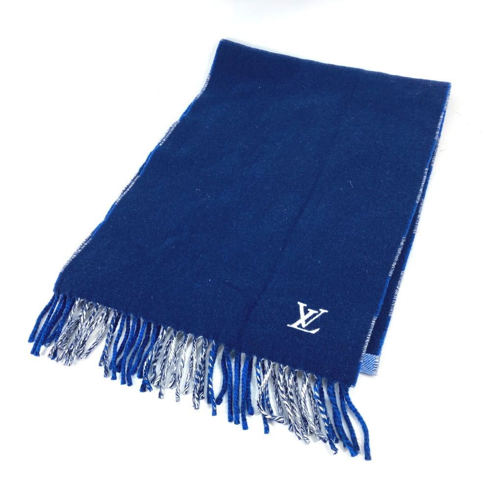 Louis Vuitton Louis Vuitton M76588 Shallp Monogram Check Block (Lump Of Something) Fringe Scarf Wool Women Blue Size ONE SIZE - 3 Thumbnail