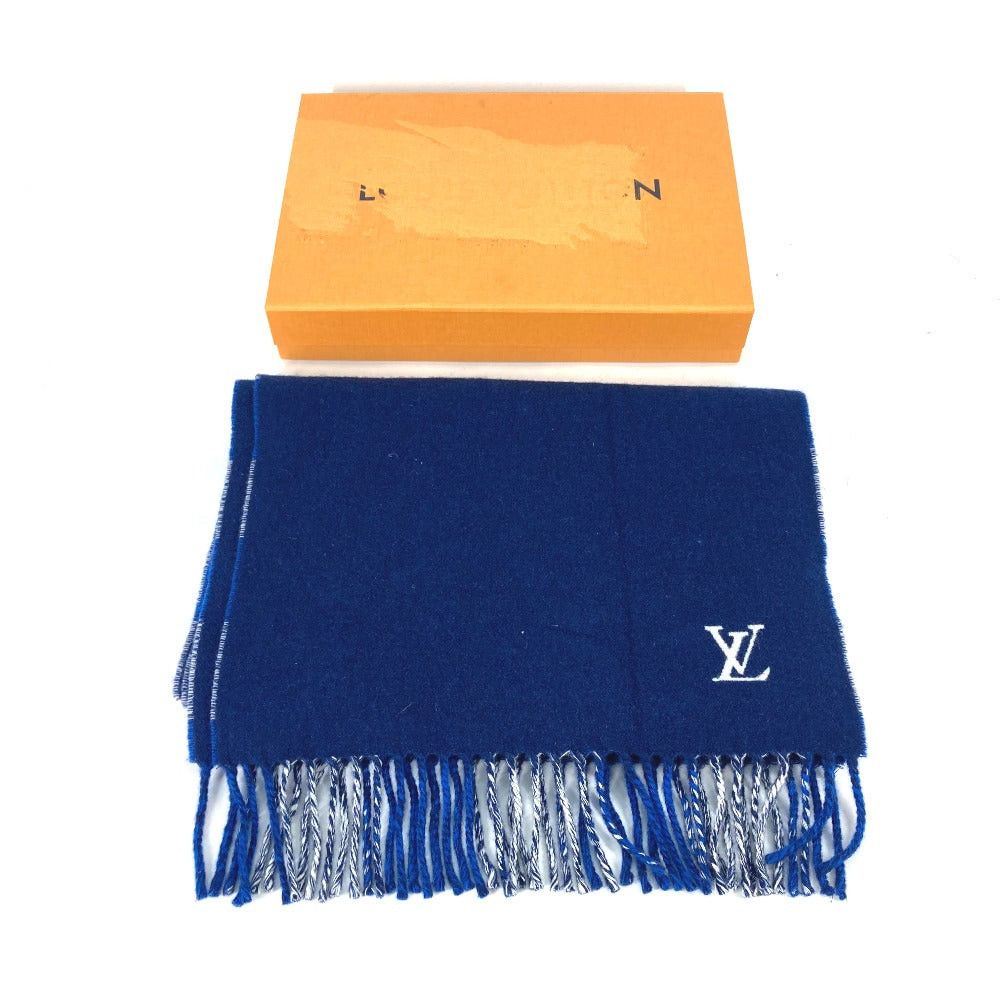 Louis Vuitton Louis Vuitton M76588 Shallp Monogram Check Block (Lump Of Something) Fringe Scarf Wool Women Blue Size ONE SIZE - 9 Thumbnail