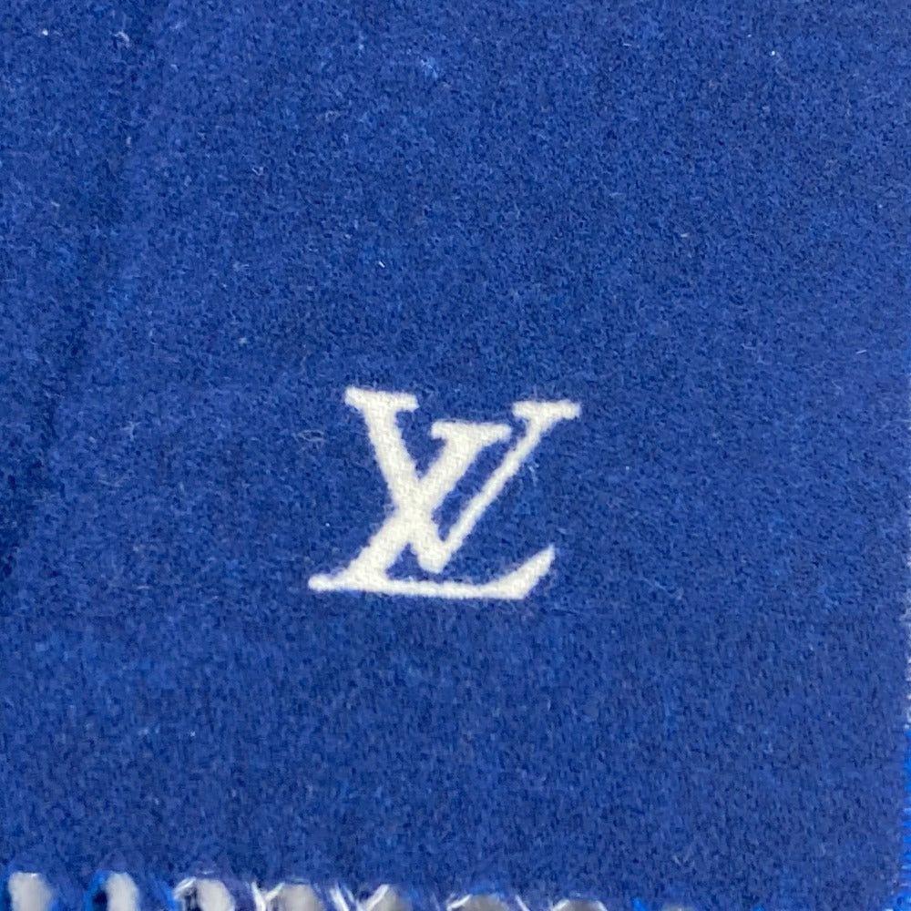 Louis Vuitton Louis Vuitton M76588 Shallp Monogram Check Block (Lump Of Something) Fringe Scarf Wool Women Blue Size ONE SIZE - 4 Thumbnail